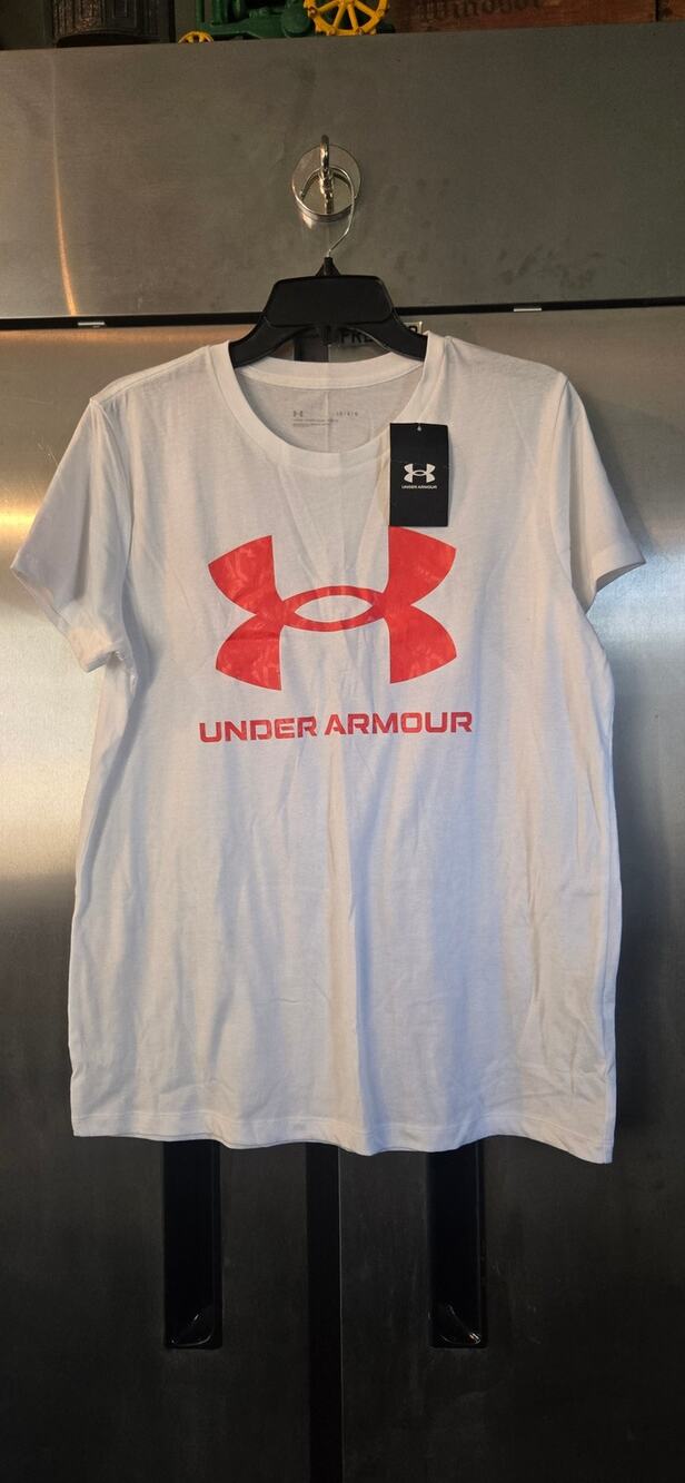 Under Armour Women's Sportstyle Logo Tee Size L NWT White Red Loose Fit